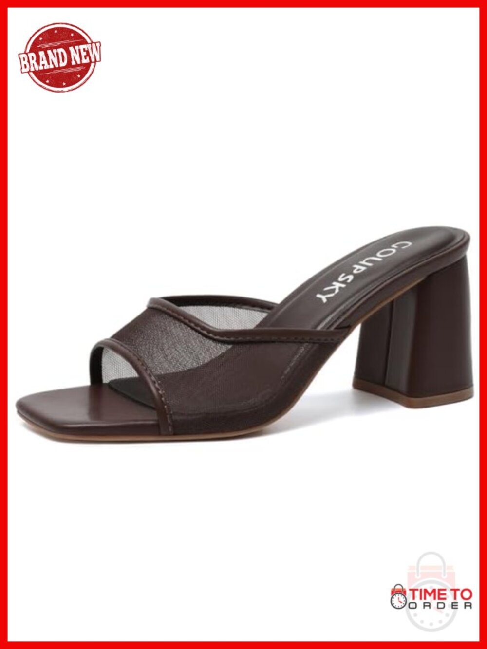 Chunky Block Heel Square Toe Mesh Mules Slip On Dressy Sandals